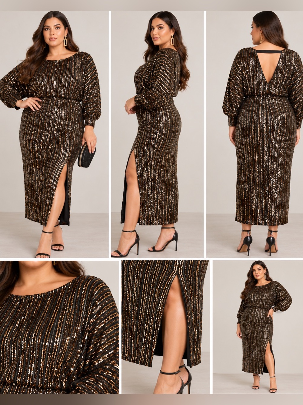 City Chic Tilly Bronze Sequin Ankle Length Dress Plus Size 18 NWT